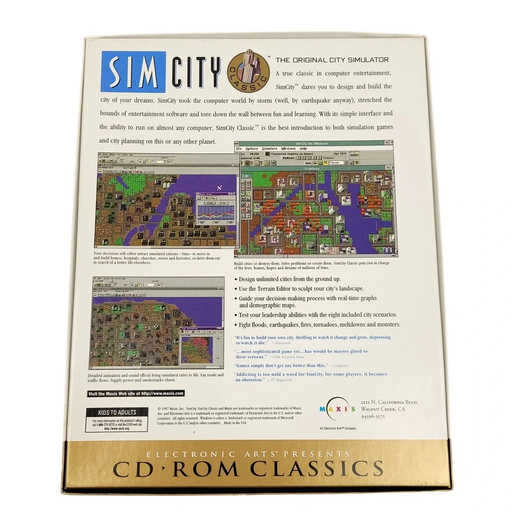 Sim City Classic 1997 Maxis PC CD-ROM Big Box Vintage PC Gaming Y2K Collectible